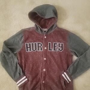Hurley Men's Grey and Burgundy Hoodie